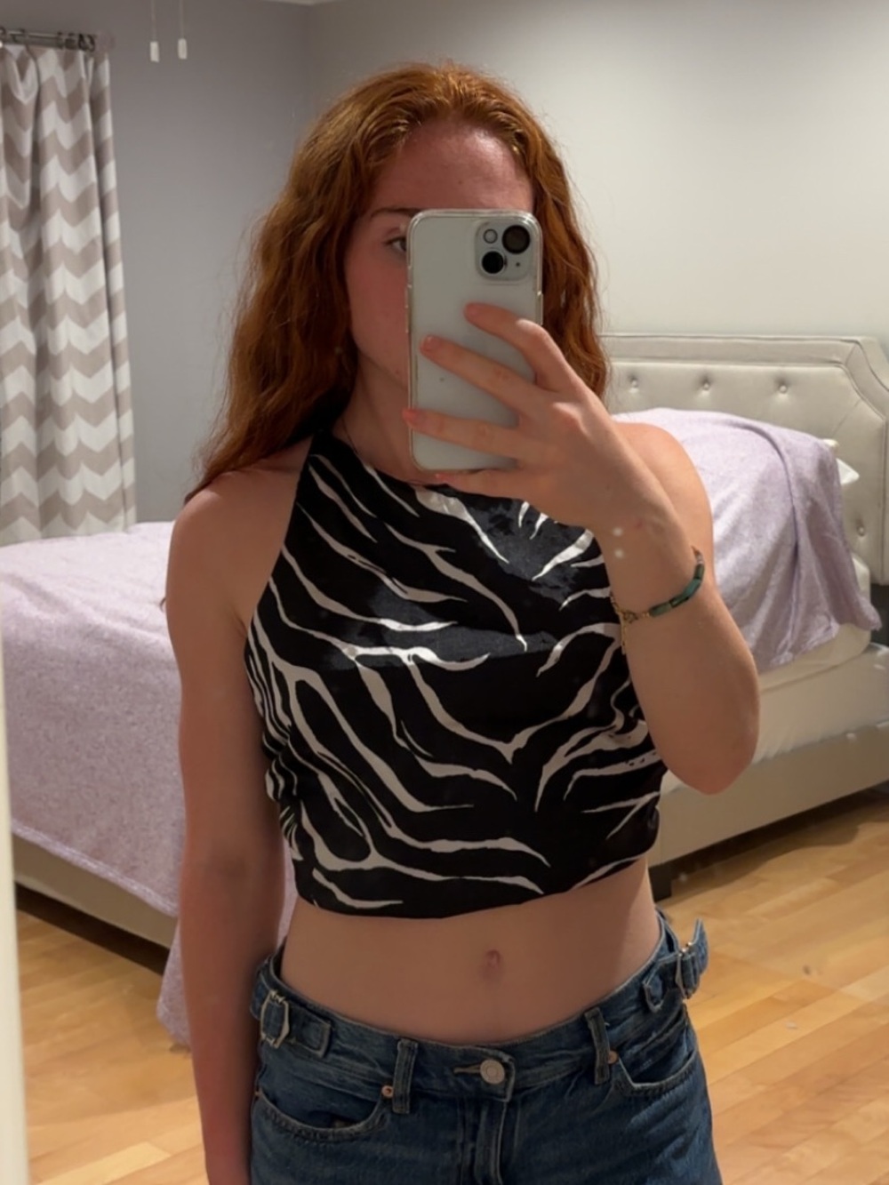Black & White Zebra Print Halter Crop Top
